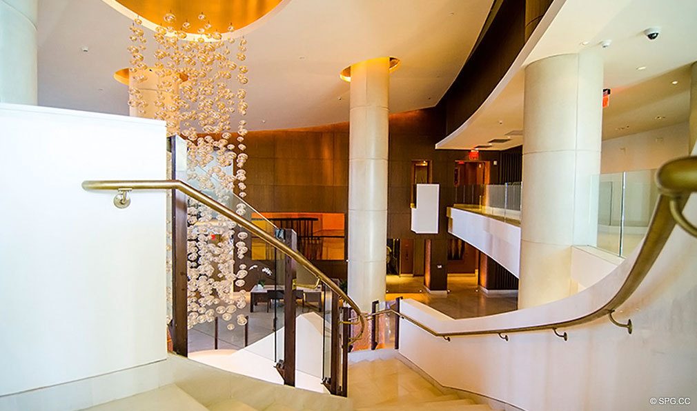 Lobby Staircase at Murano Grande, Luxury Waterfront Condominiums Located at 400 Alton Rd, Miami Beach, FL 33139