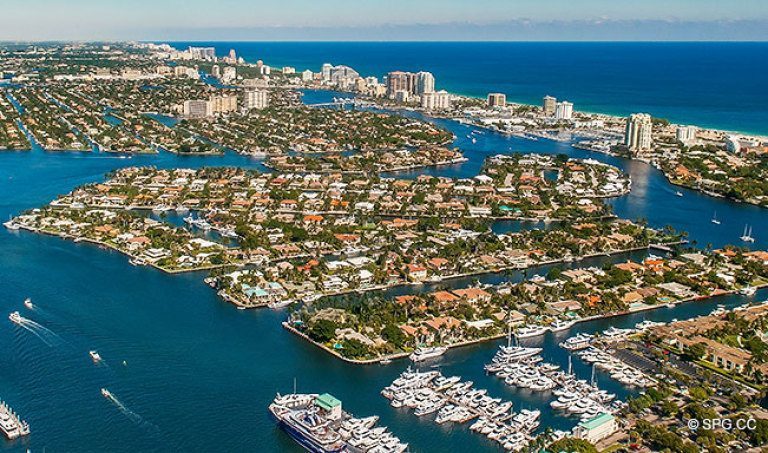 Northeast Aerial View of the Luxury Waterfront Homes in Harbor Beach, Fort Lauderdale, Florida 33316