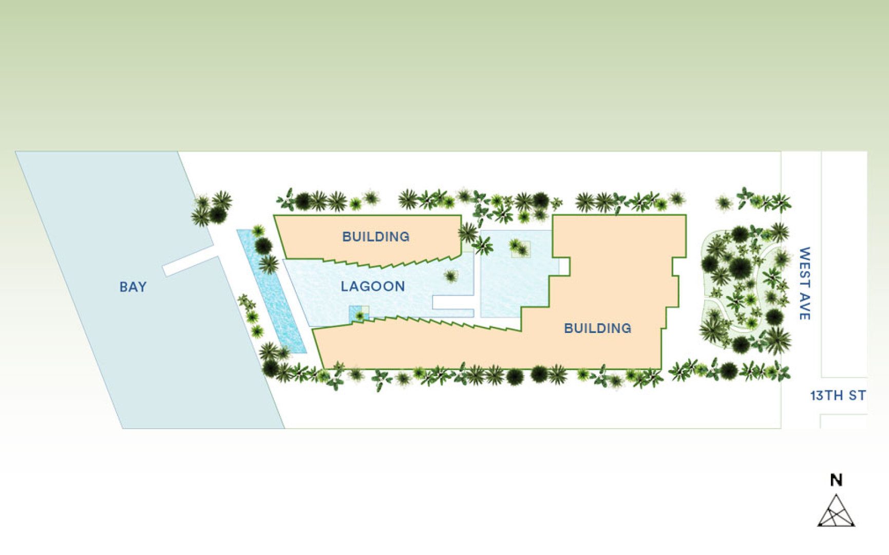 Siteplan for Monad Terrace, Luxury Waterfront Condos in South Beach, Miami, Florida 33139.