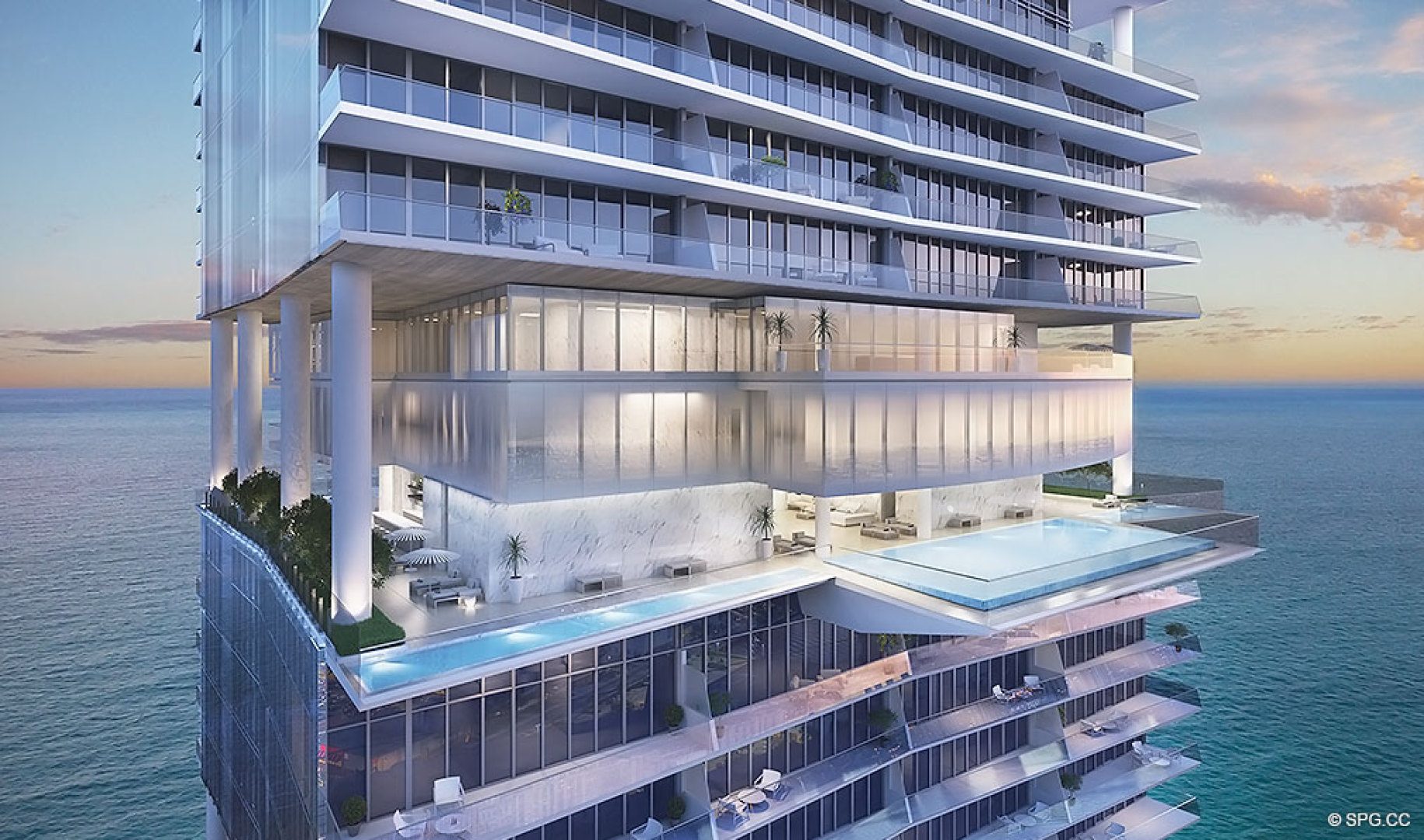 Terrace Pool at Turnberry Ocean Club, Luxury Oceanfront Condos Located at 18501 Collins Avenue, Sunny Isles Beach, Miami 33160