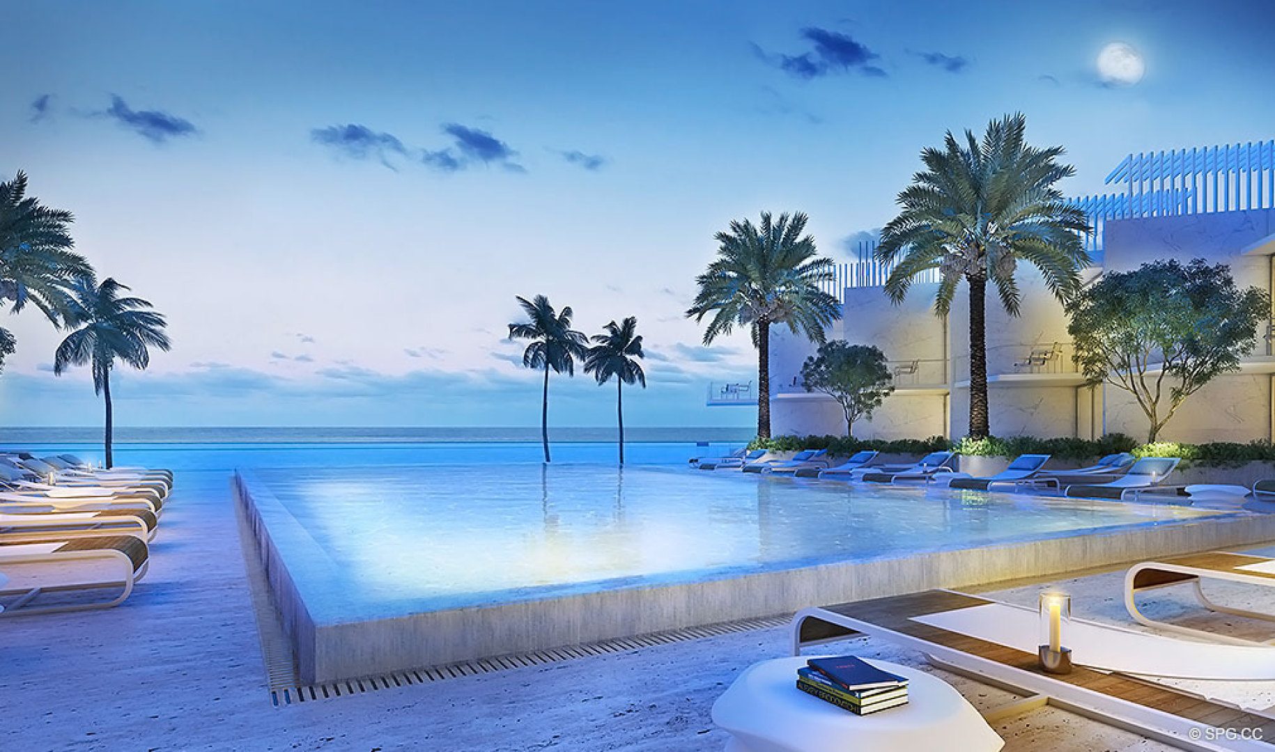 Pool Area at Turnberry Ocean Club, Luxury Oceanfront Condos Located at 18501 Collins Avenue, Sunny Isles Beach, Miami 33160