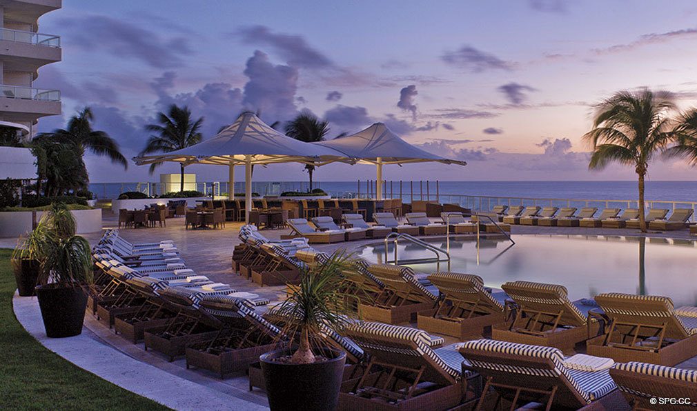 Dusk by the Pool at the Ritz-Carlton Residences, Luxury Oceanfront Condos in Fort Lauderdale