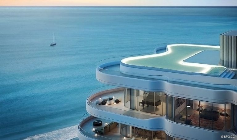 Pool Deck Ocean Views at Faena Versailles Contemporary, Luxury Oceanfront Condos in Miami Beach, Florida 33140