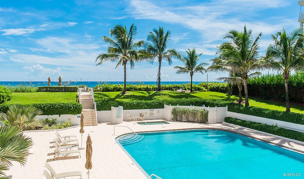 Beachfront Pool Area at The Stratford, Luxury Oceanfront Condos in Palm Beach, Florida 33480