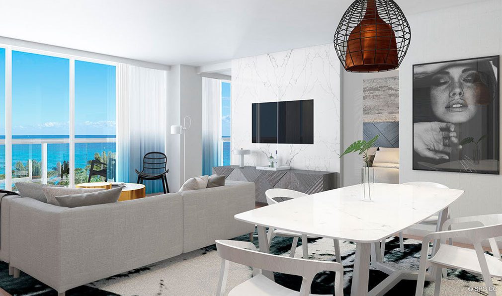 Living Room inside The W Fort Lauderdale, Luxury Oceanfront Condos in Fort Lauderdale, 33304