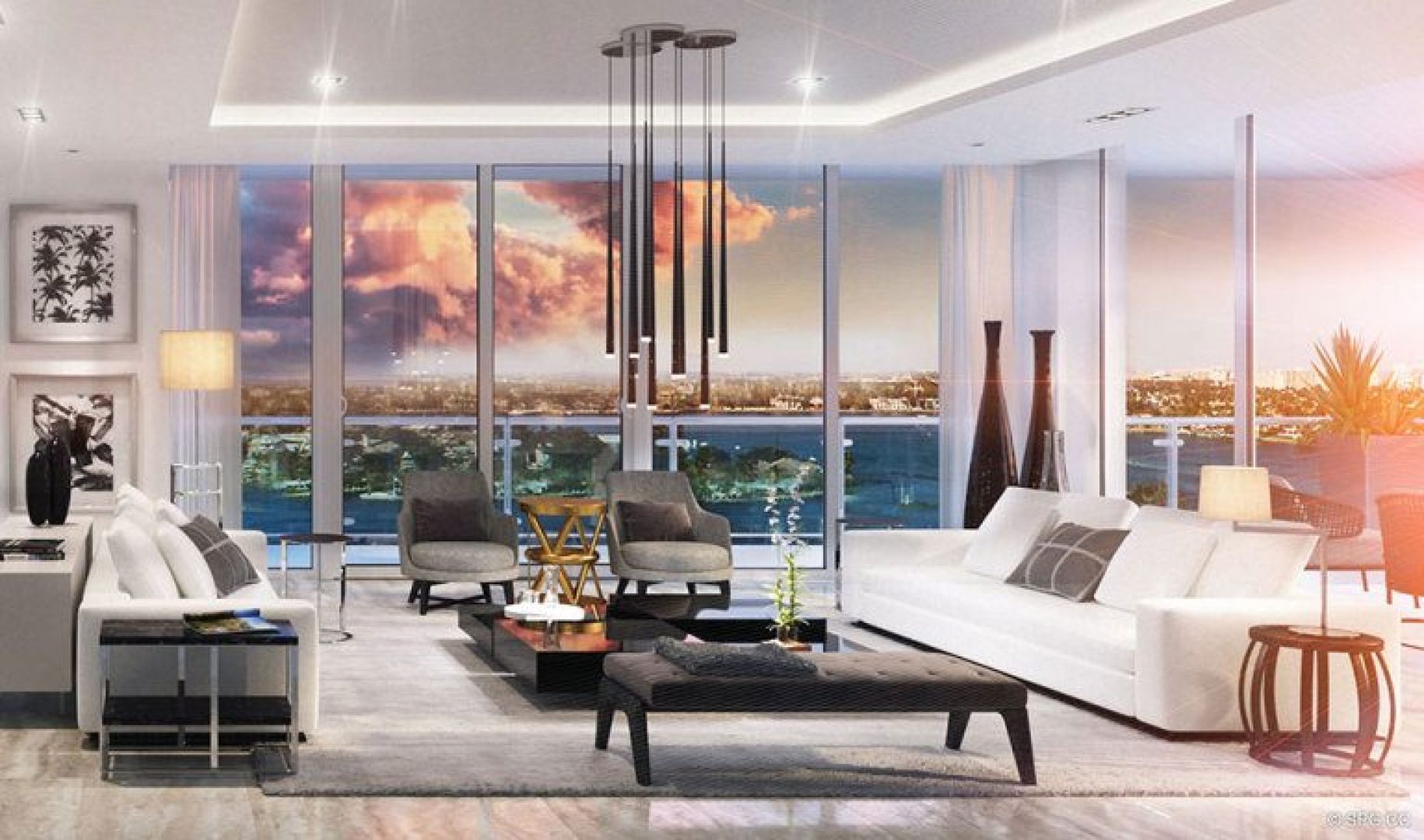 Living Room Design for 33 Intracoastal, Luxury Waterfront Condominiums in Fort Lauderdale, Florida 33306