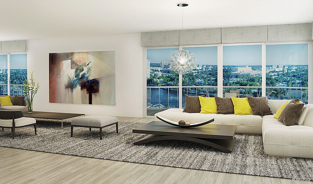 Penthouse Living Room at The Wave on Bayshore, Luxury Seaside Condos in Fort Lauderdale, Florida 33304