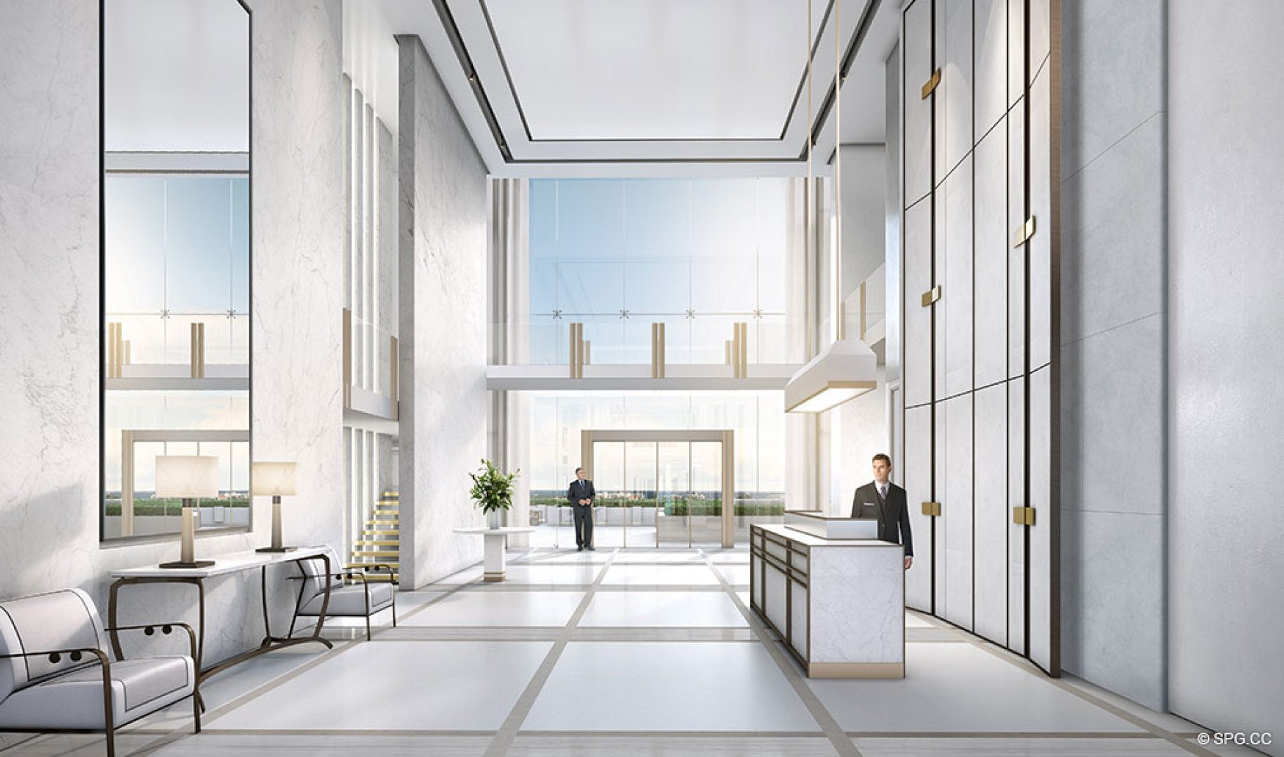 Main Lobby inside The Bristol, Luxury Waterfront Condos in West Palm Beach, Florida 33401