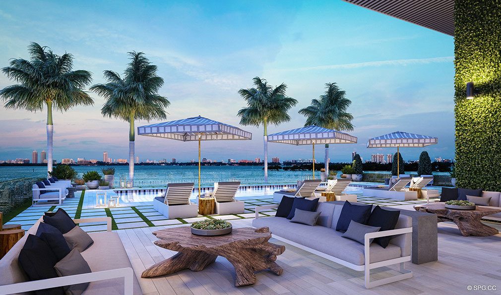 Pool Area Sunsets at Elysee, Luxury Waterfront Condos in Miami, Florida 33137