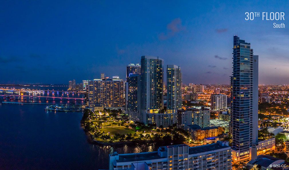 Thirtieth Floor Southwest View from Elysee, Luxury Waterfront Condos in Miami, Florida 33137