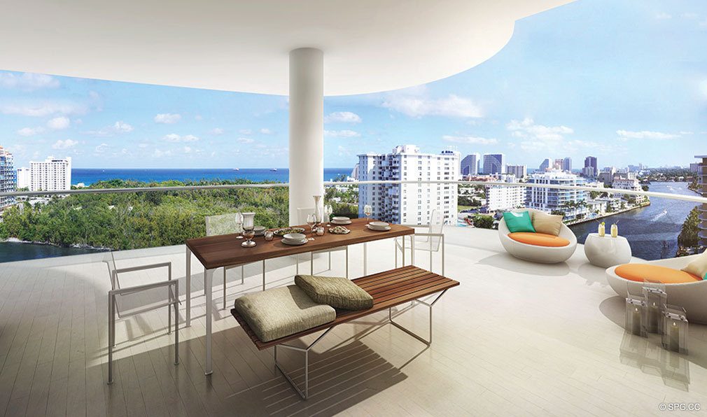 Splendid Terrace Views from AquaBlu, Luxury Waterfront Condos in Fort Lauderdale, Florida 33304