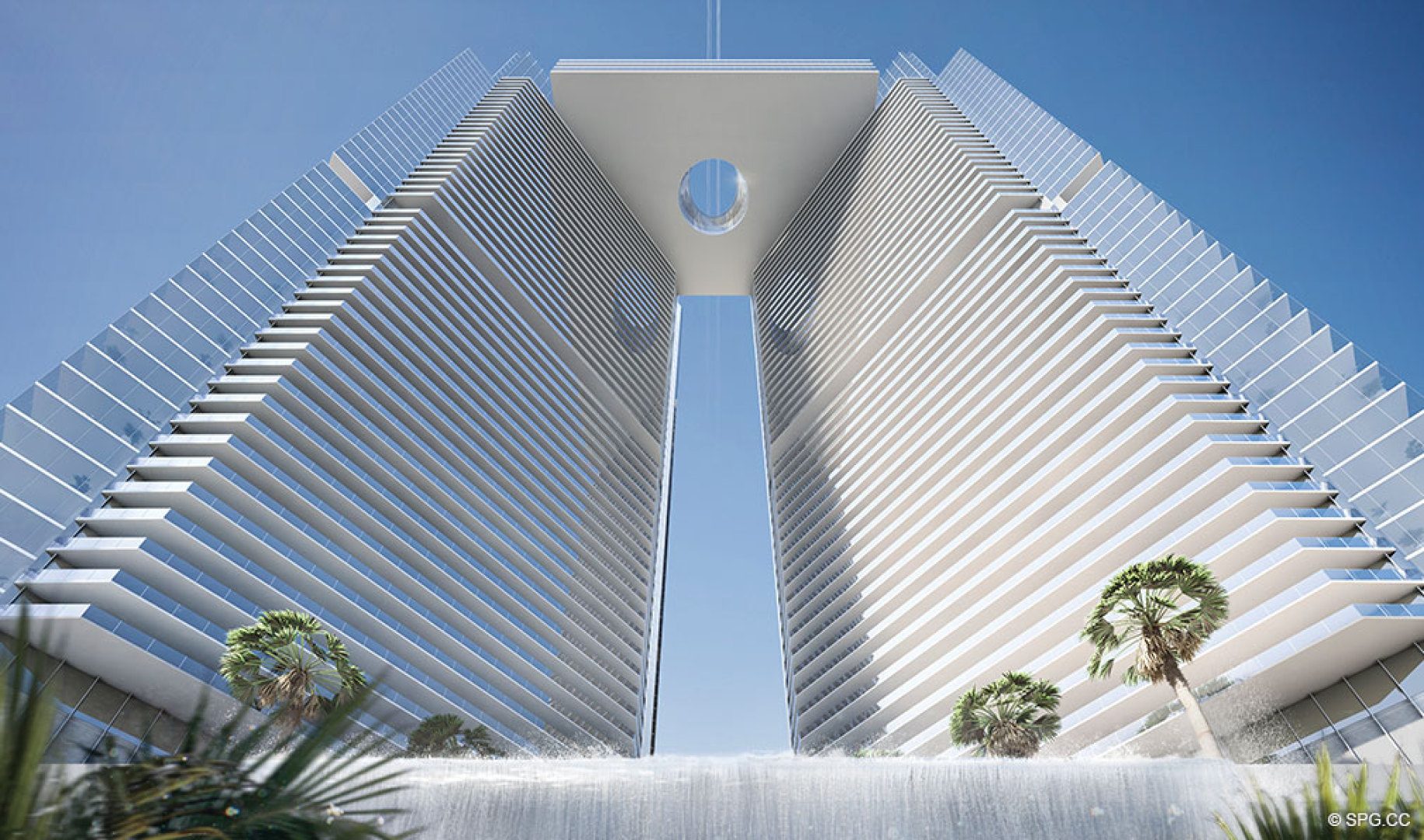 Looking up at One River Point, Luxury Waterfront Condos in Miami, Florida 33130