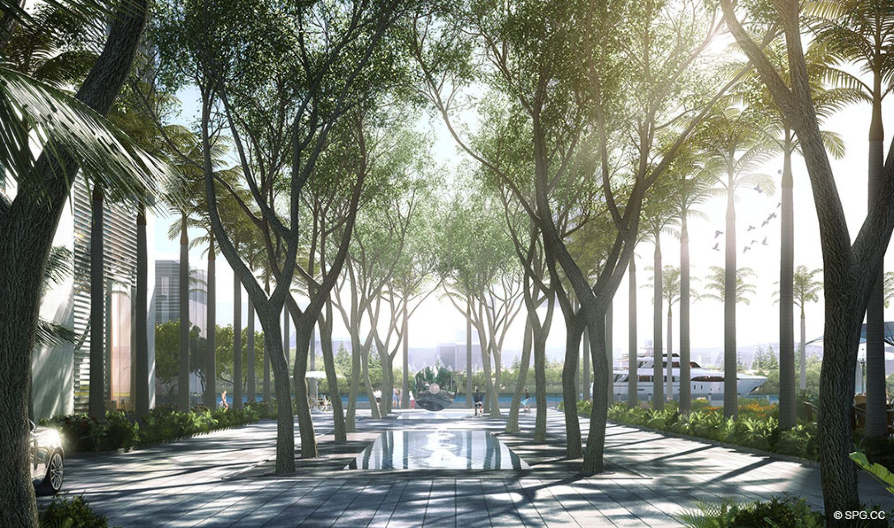 Lush Contemporary Landscaping at One River Point, Luxury Waterfront Condos in Miami, Florida 33130
