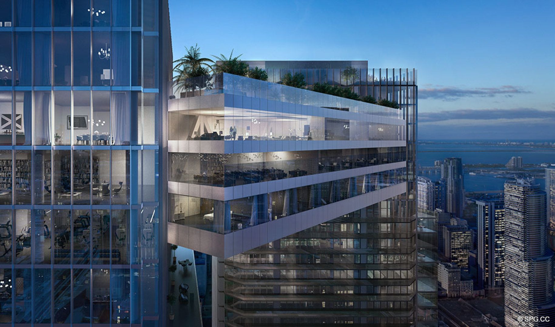 The majestic Sky Terrace at One River Point, Luxury Waterfront Condos in Miami, Florida 33130