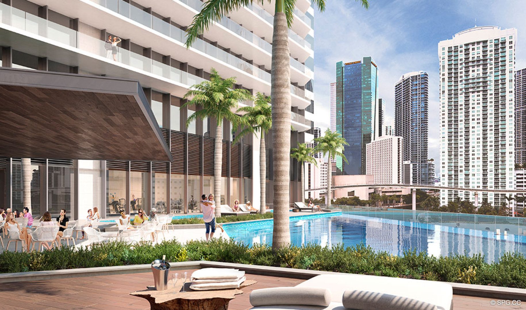 Pool Area at One River Point, Luxury Waterfront Condos in Miami, Florida 33130