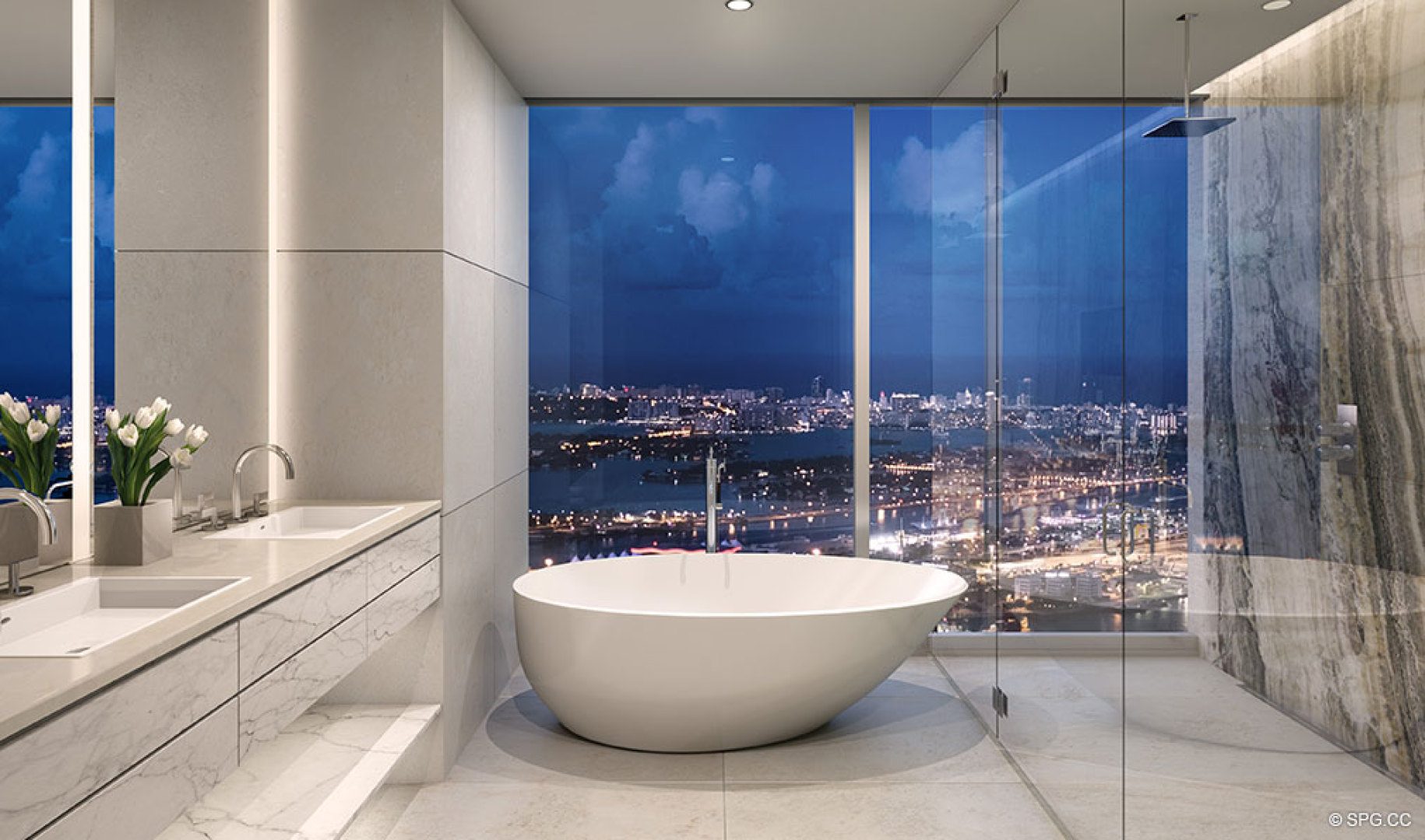Master Bath Design in One River Point, Luxury Waterfront Condos in Miami, Florida 33130