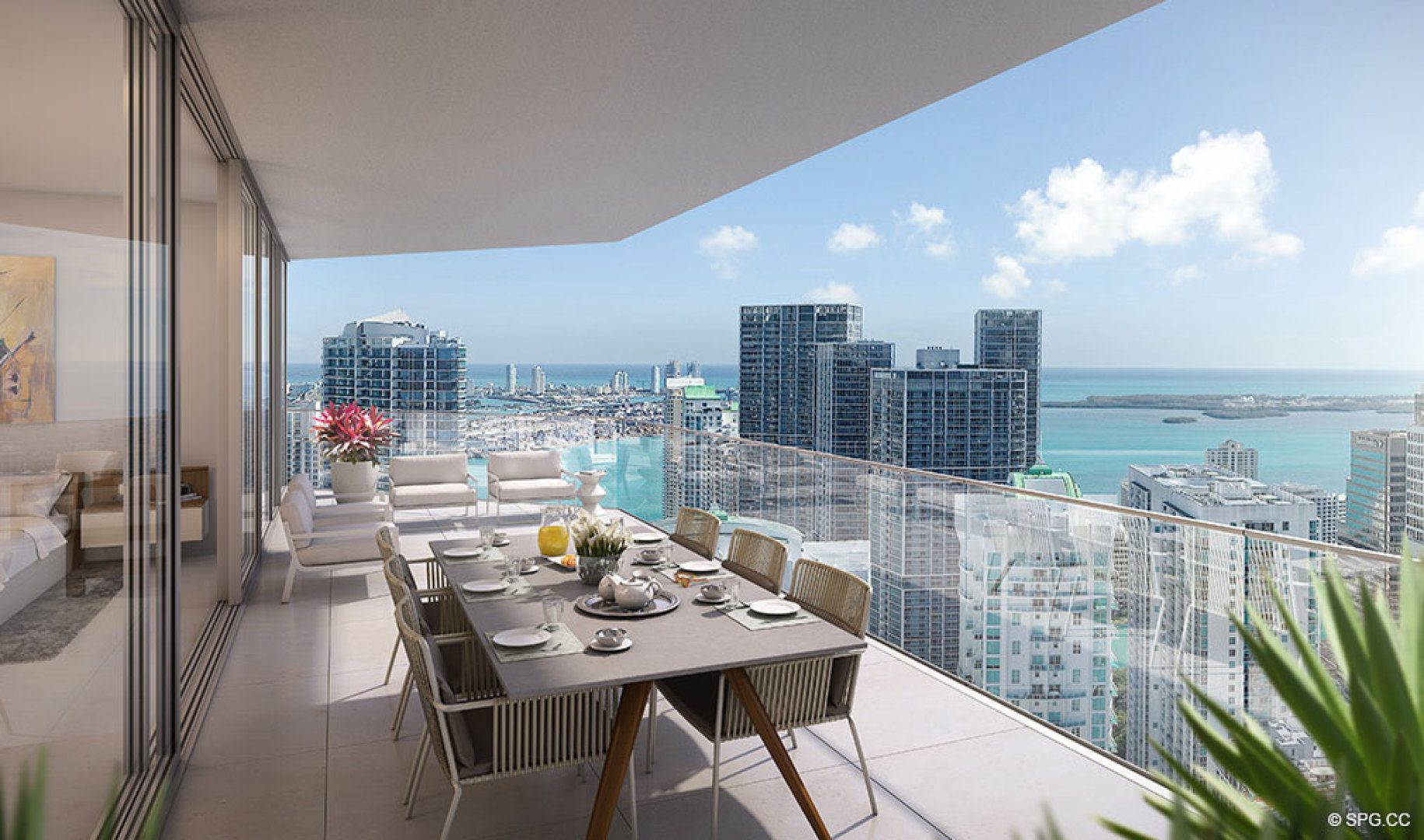 Waterfront Terrace with Forever Views at One River Point, Luxury Waterfront Condos in Miami, Florida 33130