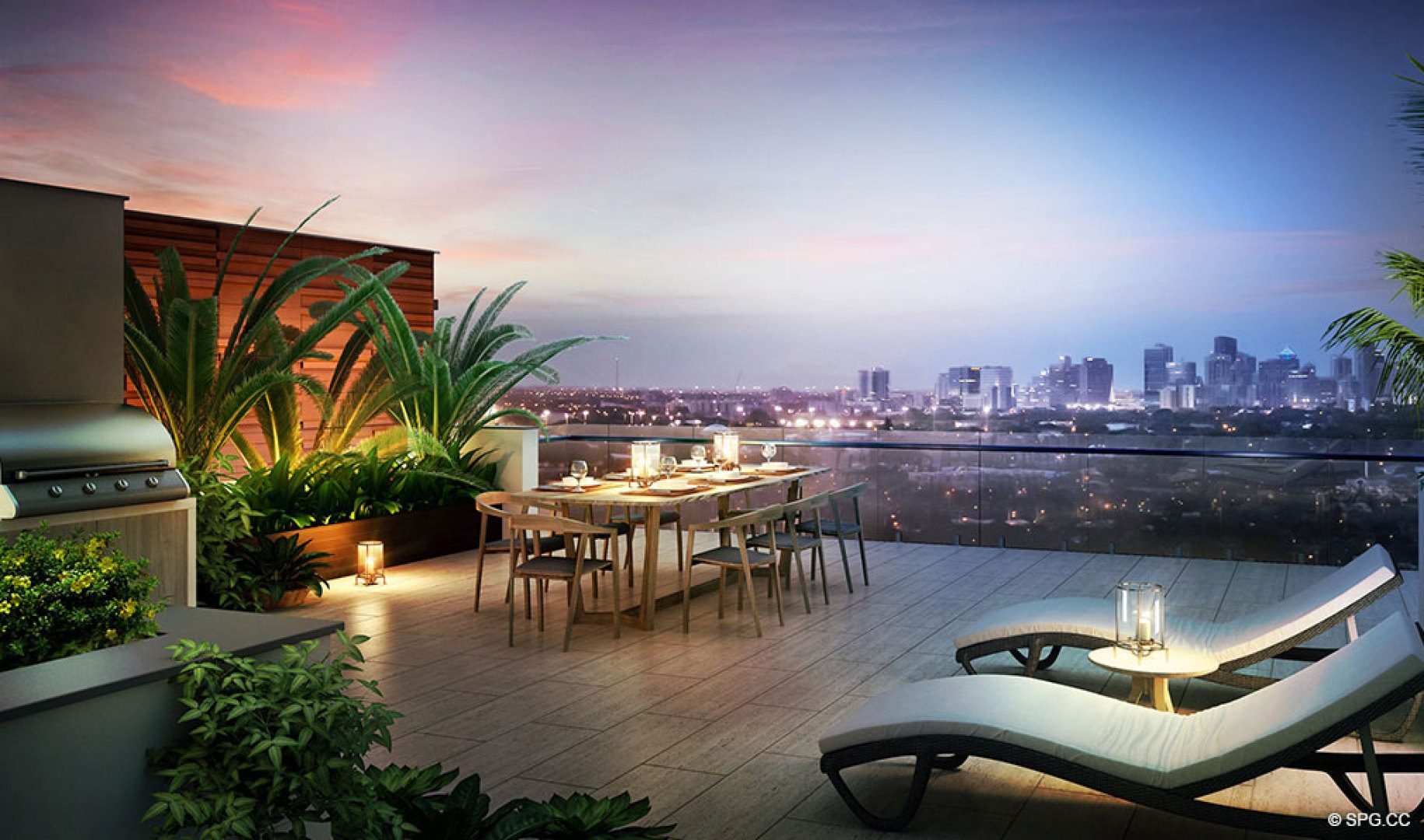 Outdoor Dining on the Rooftop Terrace at AquaMar Las Olas, Luxury Waterfront Condos in Fort Lauderdale, Florida 33301