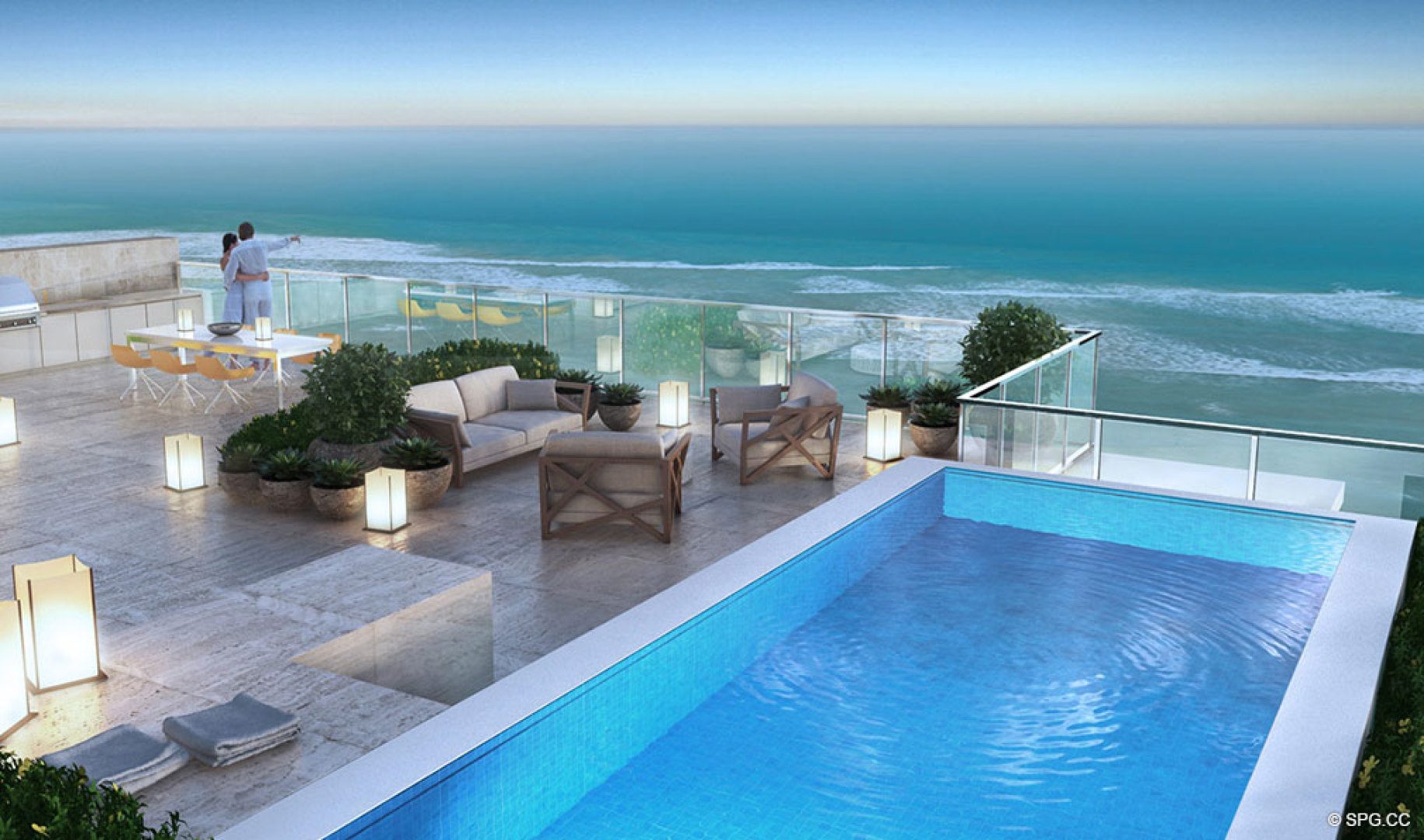 Private Rooftop Pool and Terrace at Sage Beach, Luxury Oceanfront Condos in Hollywood Beach Florida 33019
