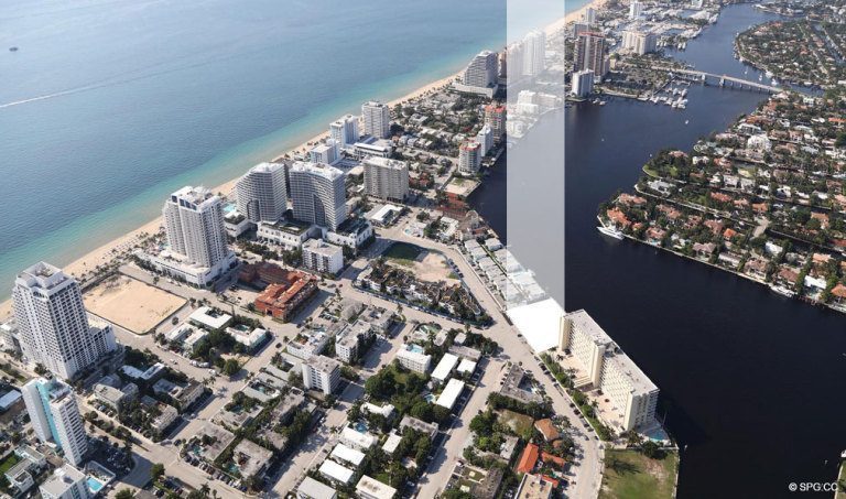 Southern Aerial location View of Adagio Fort Lauderdale Beach, Luxury Waterfront Condos in Fort Lauderdale, Florida 33304