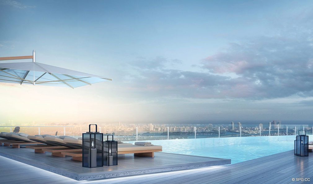 Spectacular Pool Deck Views from Aston Martin Residences, Luxury Waterfront Condos in Miami, Florida 33131