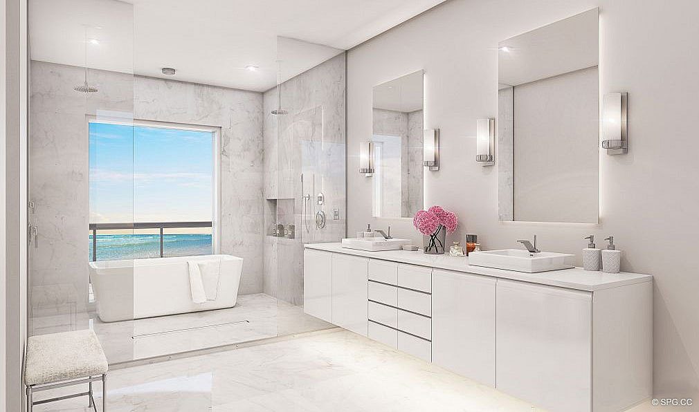 Master Bathroom at 3621 South Ocean, Luxury Oceanfront Townhomes in Highland Beach, Florida 33487