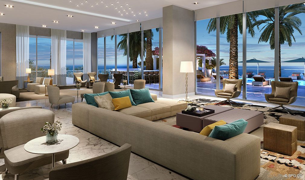 Elegant Social Room at VistaBlue Singer Island, Luxury Oceanfront Condos in Riviera Beach, Florida 33404