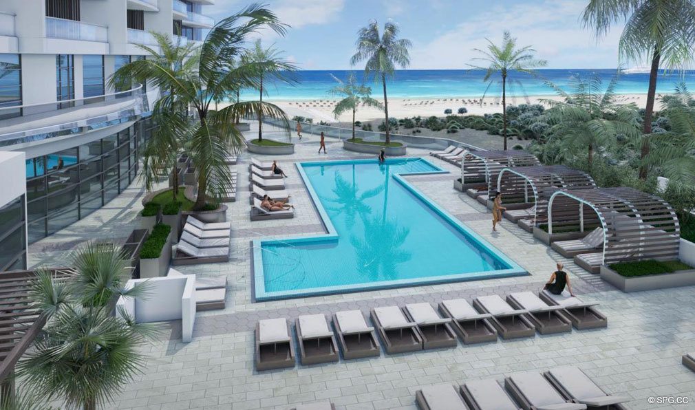 Daytime Pool Deck at Amrit Ocean Resort and Residences, Luxury Oceanfront Condos on Singer Island, Florida