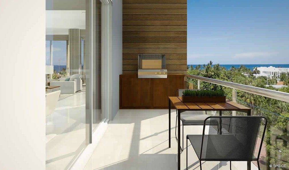 Balcony with Partial Ocean Views from 30 Thirty North Ocean, Luxury Seaside Condos in Fort Lauderdale, Florida, 33308.