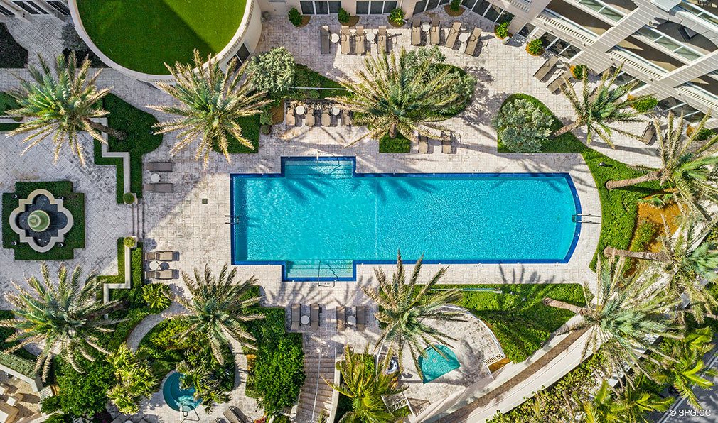 Aerial View of the Pool Deck at Bellaria, Luxury Oceanfront Condos in Palm Beach