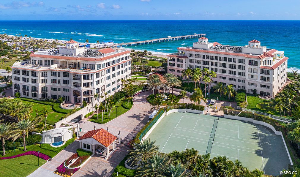 Aerial View of Tennis Courts at Bellaria, Luxury Oceanfront Condos in Palm Beach