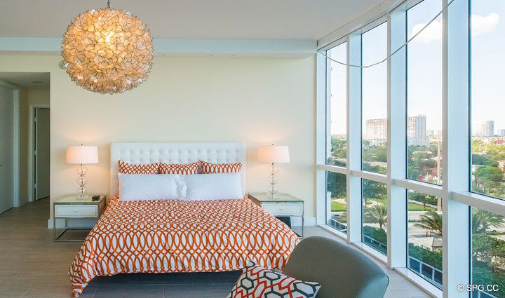 Master Bedroom with Floor-to-Ceiling Glass in Residence 701, For Rent at Trump Towers One, Luxury Oceanfront Condos in Sunny Isles Beach, Florida 33160