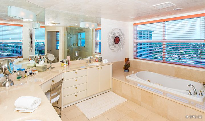Master Bathroom at Residence 12B, Tower II, The Palms Condominiums, 2110 North Ocean Boulevard, Fort Lauderdale Beach, Florida 33305.