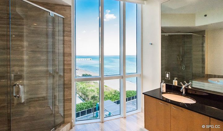 Ocean Views from Master Bath in Residence 701, For Rent at Trump Towers One, Luxury Oceanfront Condos in Sunny Isles Beach, Florida 33160