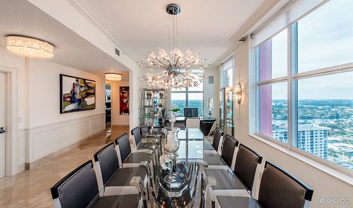 Formal Dining Room in Penthouse Residence 26A, Tower I at The Palms, Luxury Oceanfront Condos in Fort Lauderdale, Florida 33305.
