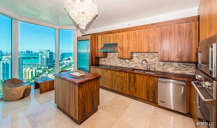 Custom Gourmet Kitchen in Residence 3806 at Portofino Tower, Luxury Waterfront Condominiums in Miami Beach, Florida 33139