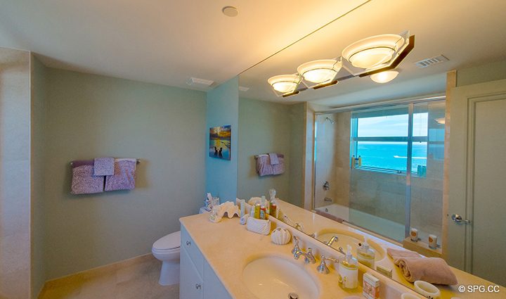 Guest Bathroom at Residence 12B, Tower II, The Palms Condominiums, 2110 North Ocean Boulevard, Fort Lauderdale Beach, Florida 33305.