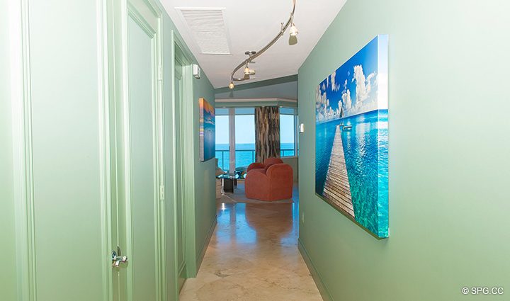 Hallway inside Residence 12B, Tower II, The Palms Condominiums, 2110 North Ocean Boulevard, Fort Lauderdale Beach, Florida 33305.