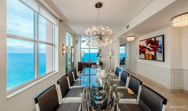 Dining Room with Ocean Views in Penthouse Residence 26A, Tower I at The Palms, Luxury Oceanfront Condos in Fort Lauderdale, Florida 33305.