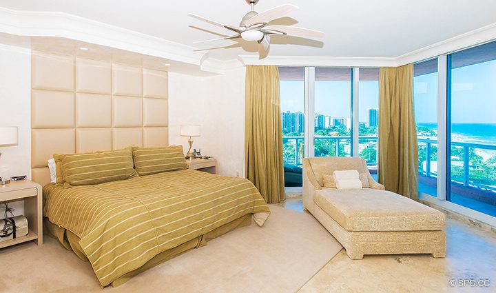 Master Suite inside Residence 12B, Tower II, The Palms Condominiums, 2110 North Ocean Boulevard, Fort Lauderdale Beach, Florida 33305.