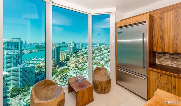 Gorgeous Views from Kitchen in Residence 3806 at Portofino Tower, Luxury Waterfront Condominiums in Miami Beach, Florida 33139