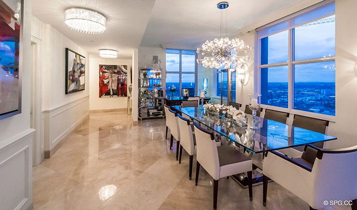 Exquisite Dining Room inside Penthouse Residence 26A, Tower I at The Palms, Luxury Oceanfront Condos in Fort Lauderdale, Florida 33305.