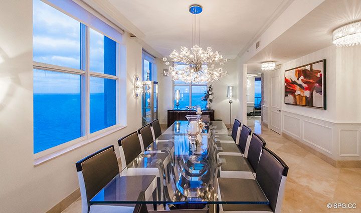 Dining Room in Penthouse Residence 26A, Tower I at The Palms, Luxury Oceanfront Condos in Fort Lauderdale, Florida 33305.
