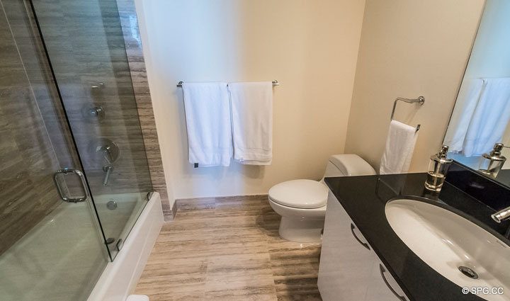 Guest Bath inside Residence 701, For Rent at Trump Towers One, Luxury Oceanfront Condos in Sunny Isles Beach, Florida 33160