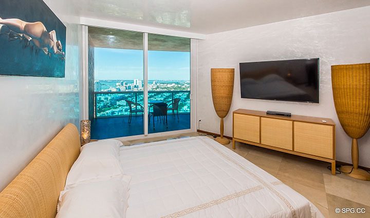 Master Bed with Terrace Access in Residence 3806 at Portofino Tower, Luxury Waterfront Condominiums in Miami Beach, Florida 33139