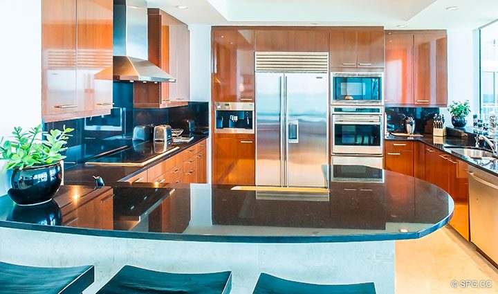 Open Kitchen inside Residence 902 For Rent at One Bal Harbour, Luxury Oceanfront Condos in Bal Harbour, Miami, Florida 33154.