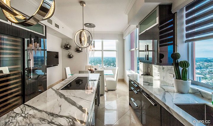 Kitchen with High-End Appliances in Penthouse Residence 26A, Tower I at The Palms, Luxury Oceanfront Condos in Fort Lauderdale, Florida 33305.