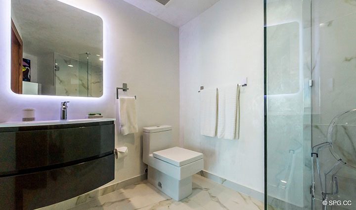 Guest Bathroom in Residence 3806 at Portofino Tower, Luxury Waterfront Condominiums in Miami Beach, Florida 33139
