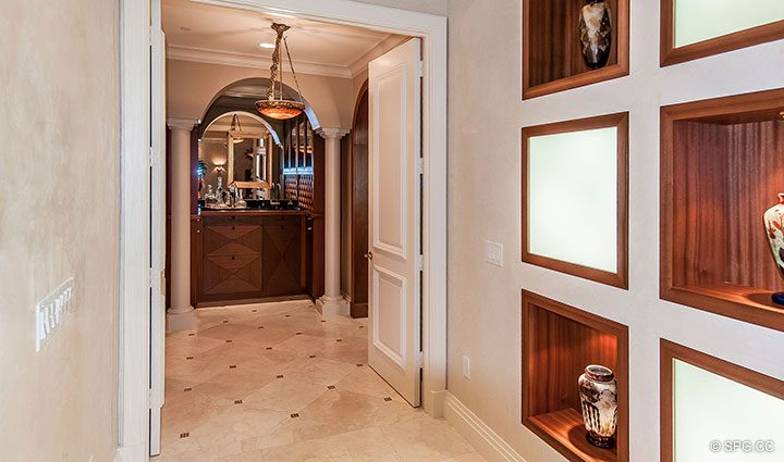 Hallway inside Residence 406 at Bellaria, Luxury Oceanfront Condominiums in Palm Beach, Florida 33480.