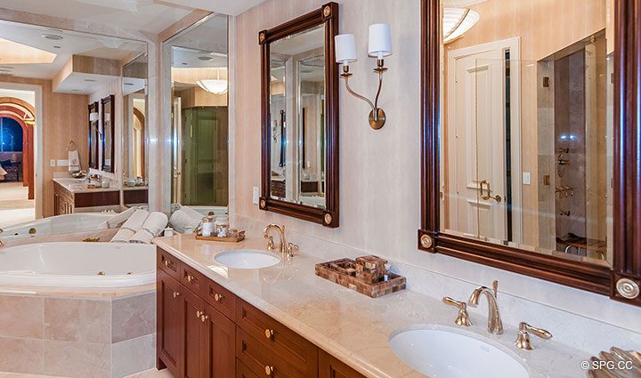 Master Bath inside Residence 406 at Bellaria, Luxury Oceanfront Condominiums in Palm Beach, Florida 33480.